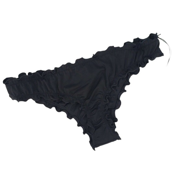 Extra Cheeky Bikini Bottom Womens 4/6 Black Low Coverage Ruched Shirred - Picture 7 of 12